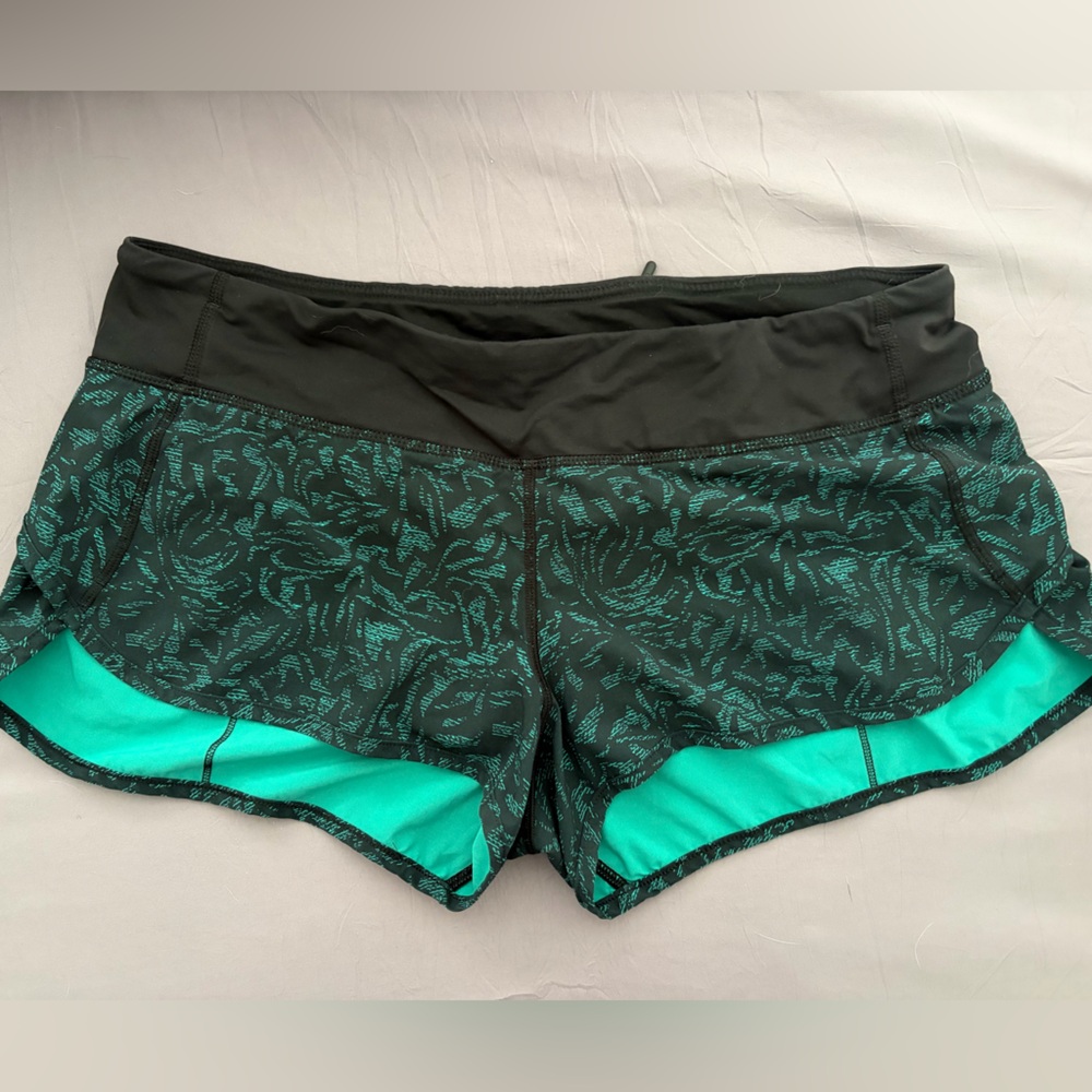 lululemon athletica Black and Green floral Athletic Shorts